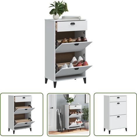 The Living Store Schuhschrank VIKEN Weiß Holzwerkstoff - Schuhschrank - Holzwerkstoffmöbel - Garderobe - Schuhorganisation - Weiße Möbel (1/5)