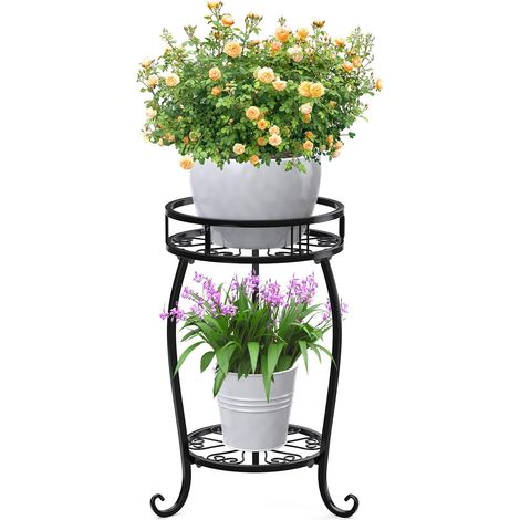 Support à Plantes en Métal, 2 Niveaux Présentoir de Pot Moderne Supports de Pots de Fleurs, Étagères à Fleurs, Plant Tabouret de Fleur, Intérieur Extérieur Jardin (1/5)