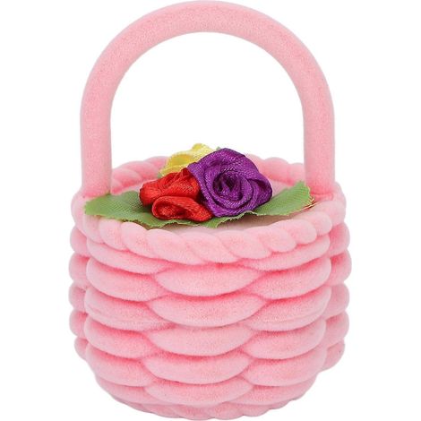 Boîte à bijoux rose ravissante, organisateur de voyage portable, boîte à bagues en forme de panier fleuri, idéale comme cadeau. (1/5)