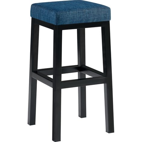 Taburete de bar x1 asiento cuadrado tapizado en tela azul altura del asiento 78 cm estructura de metal negro 100005754 (1/4)