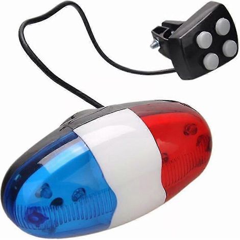 Sonnette de vélo avec 6 lumières LED de police, 4 sirènes puissantes, klaxon pour vélo, pour enfants et adultes. (1/5)