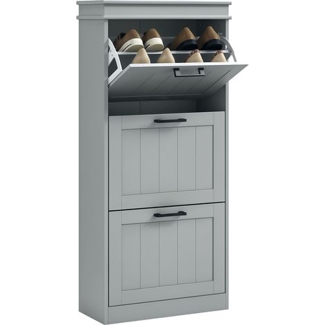HOMCOM Slim Shoe Storage Cabinet with 3 Flip Drawers for Entryway, Grey
