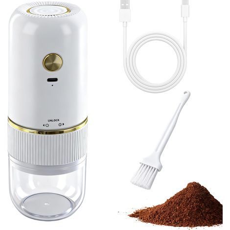 Moulin à Café Electrique, Moulins Électriques à Meules, Coffee Grinder Electric, Broyeur Cafe Grain1200 mAh Rechargeable USB avec Fraise Conique en Céramique et Brosse pour Expresso, Versement (1/5)