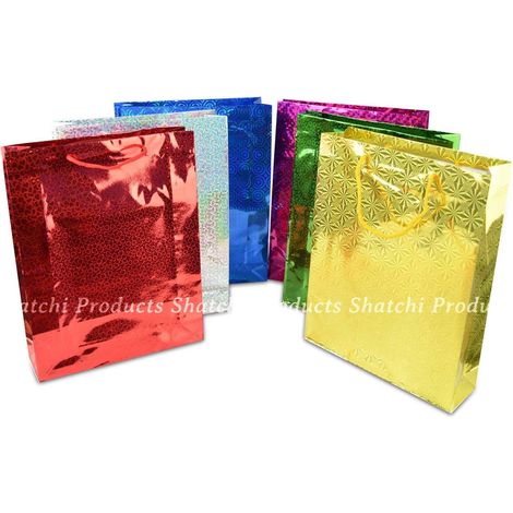 Large Assorted Holographic Paper Gift Bags, Mixed Pack Sizes for Christmas and All Occasions (1/5)