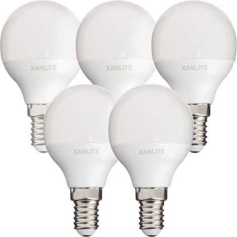 Xanlite – Lot de 5 ampoules SMD LED P45 E14 – 470 lumens – 5,3 W (équivalent 40W) – 4000K blanc neutre – Durée de vie 15000 h (1/5)