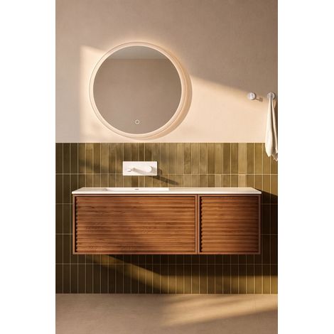 Meuble salle de bain suspendu JANE L120 x H39 x P50 cm couleur noyer BASS  + vasque encastrée sans trou robinet