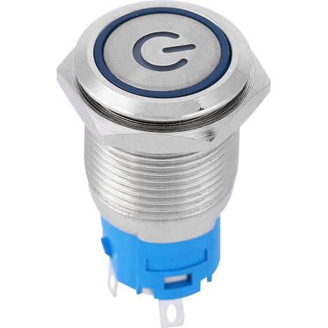Interrupteur métallique à bouton poussoir plat avec LED bleue et symbole power 16mm (220V) (1/5)