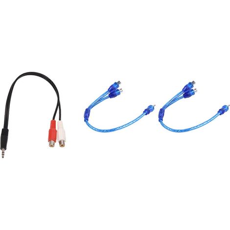 Câble audio avec prise casque stéréo 3,5 mm vers 2 RCA, et 2 adaptateurs répartiteurs RCA en Y. (1/5)