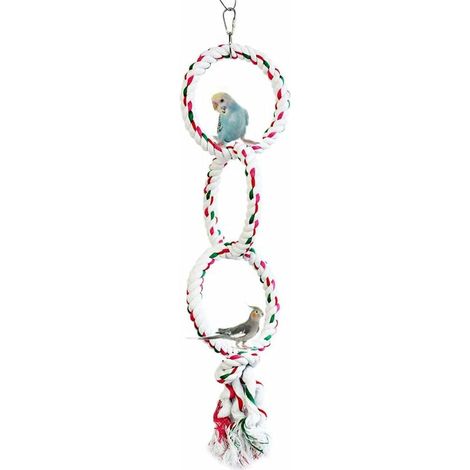 [JAMAIS UTILISÉ]Jouet pour Oiseaux Perruche Anneau de Balançoire Perroquet Perchoir en Corde de Coton Parrot Jouets à Mâcher pour Conure calopsitte, Trois Anneaux