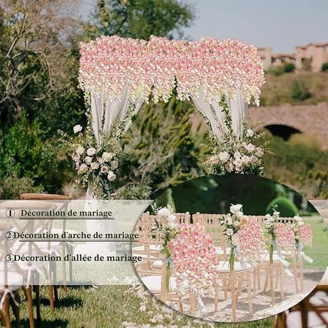 Wisteria Fleur Artificielles, Plante Artificielle Tombante, Bouquet de Fleurs Artificielles, Fausse Fleur Decoration Trois Branches pour Les Vases, Décoration de Fête de Mariage Maison Jardin (1/3)