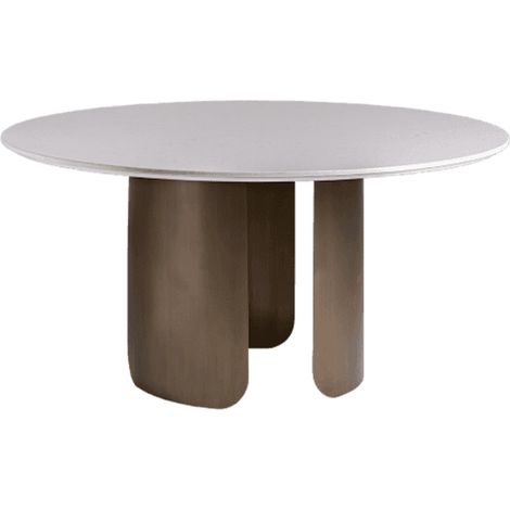 Table à manger ronde porcelaine blanche et acier marron Kerpa 150cm (1/3)