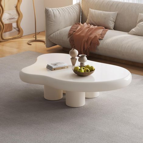Table basse nuage moderne – 4 pieds – Surface lisse résistante aux rayures – Design élégant pour salon – Facile à nettoyer