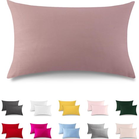 Set of 2 Taie Oreiller 40x60 cm, 100% Coton, Taie d'oreiller avec Fermeture éclair Très Douce, Convient Aux Personnes Souffrant D'allergies, Rose (1/5)