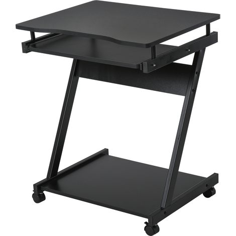 HOMCOM Rollbarer Computertisch – Computertisch mit ausziehbarer Tastaturablage und Regal – Schwarz, ergonomischer Schreibtisch für den Arbeitsplatz
