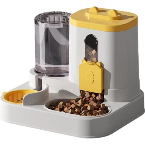 Dispensador automático de comida y agua 2 en 1, bebedero automático para perros y gatos pequeños y medianos, gran capacidad (amarillo) (1/5)