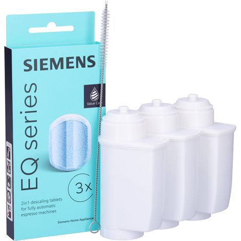 Set für Kaffeemaschinen von Bosch, Siemens, Neff, Gaggenau: Spitze Kraft Filter x3, Siemens TZ80002 Tabletten, Seltino Zahnbürste