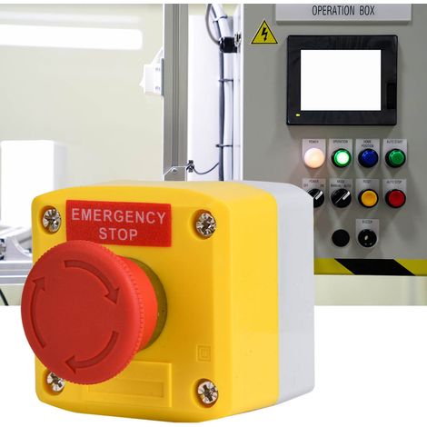 Bouton-poussoir d'arrêt d'urgence à panneau rouge, étanche IP65 SP A001 (1/5)