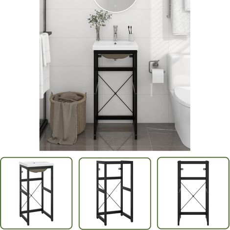 The Living Store Badezimmer-Waschtischgestell mit Waschbecken Schwarz Eisen - Badezimmer Waschen - Waschtischgestell - Keramik Waschbecken - Schwarzes Badezimmermöbel - Unterwäsche (1/5)