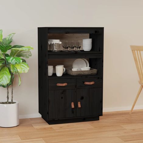 Buffet haut Noir 67x40x108,5 cm Bois massif de pin vidaXL (1/5)