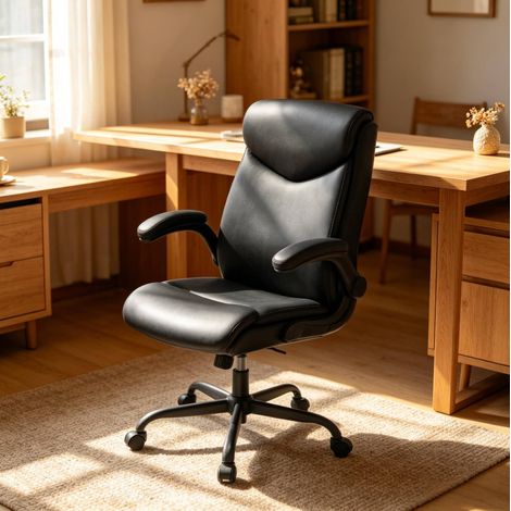 Bürostuhl 67x67x109.5 cm schwarz aus Metall, Kunststoff und PU mit Kopfstütze (1/4)