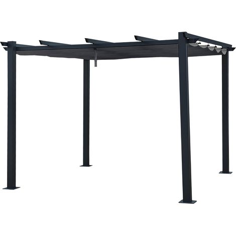 Happy Garden – Pergola autoportante 3 × 3m CASSIS grise – Structure aluminium résistante – Toile déperlante – Ouverture coulissante