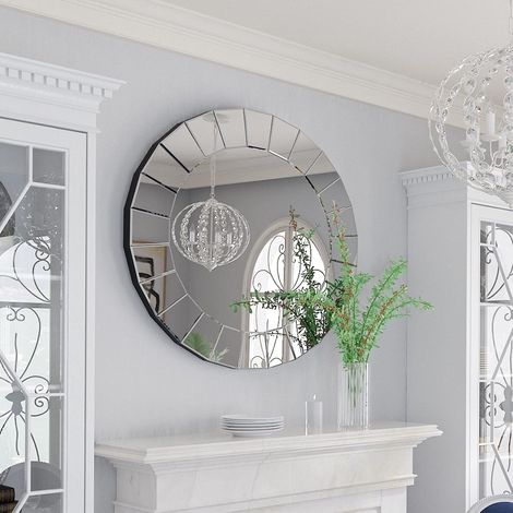 Specchio Decorativo con Cristalli Vetro Parete Ingresso Rotondo 80cm (1/5)