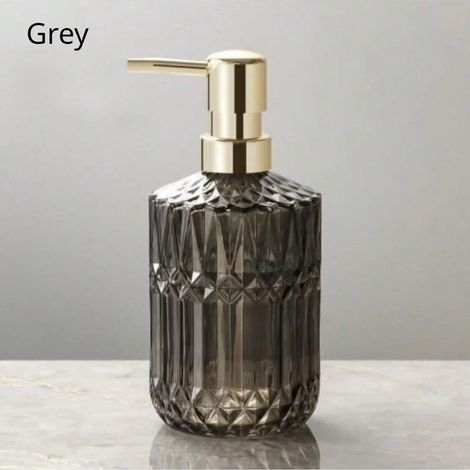 (gris) 1 distributeur de savon en verre de 380 ml (13,32 oz) avec pompe rechargeable pour savon liquide, gel douche, savon pour les mains et accessoires de salle de bain. (1/5)