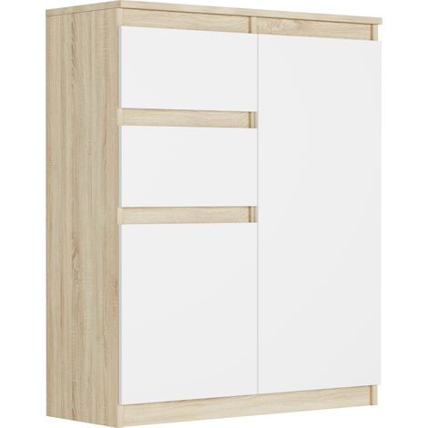 Kommode mit Schränken und Schubladen, Sonoma Mix Weiß, 80 x 40 x 98 cm - Modern S-2