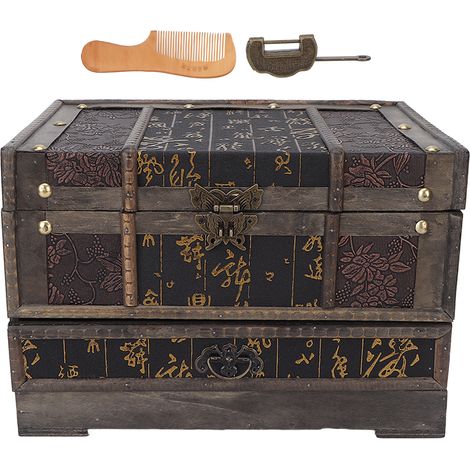 Coffret à Bijoux Rétro Style Chinois Classique en Bois, Boîte à Trésors avec Miroir pour Rangement de Bijoux et Décoration Maison (1/5)