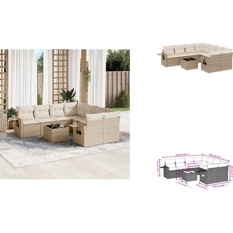 9-tlg. Garten-Sofagarnitur mit Kissen Beige Poly Rattan - Gartenmöbel - Sofasitzgruppe - Outdoor Möbel - PE-Rattan - Gartenlounge (1/3)