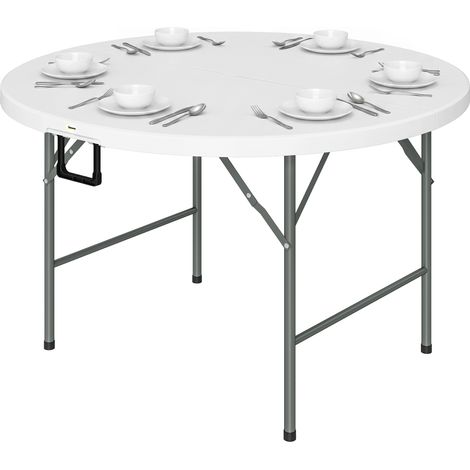 Table ronde de jardin pliante Ø122 cm peut accueillir 6 personnes pour évènement, structure métal, plateau HDPE (1/4)