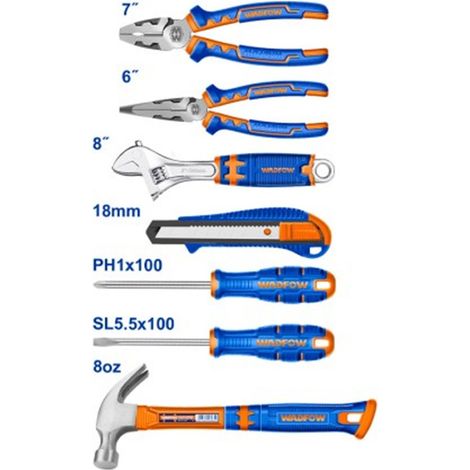 Set di utensili manuali WADFOW da 7 pezzi: pinze, martello, cacciaviti