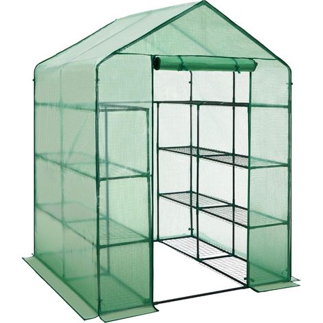1 Serre de jardin, Cadre acier thermo-laqué, Bâche PE anti UV, 16 grilles métal, Pour potager extérieur et hivernage