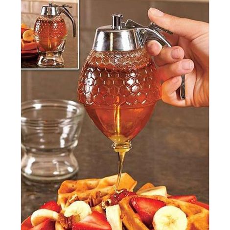 Pot à miel acrylique portable en forme de rayon, distributeur de miel et sirop, pot transparent pratique pour service et conservation. (1/5)