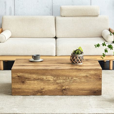 Mesa de centro rectangular 90x50x30 cm en MDF efecto madera marrón, sin montaje, moderna FloraGrace (1/5)