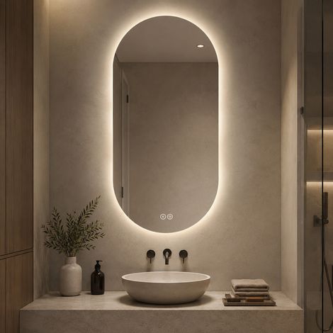 Miroir mural LED intelligent 60 x 120 cm pour salle de bain, écran tactile, antibuée, miroir pour salon de coiffure (1/5)