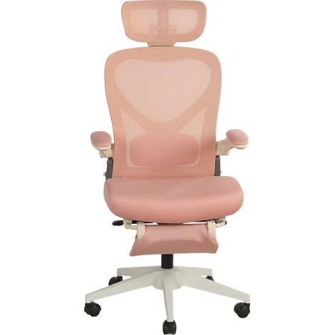 Sedia da ufficio ergonomica pieghevole con poggiatesta 3D, supporto lombare e poggiapiedi, rosa (1/5)