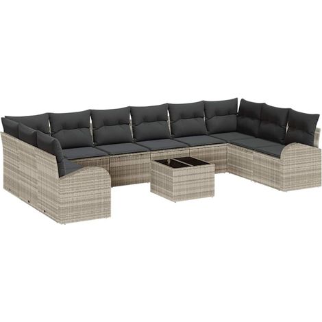 Maison Exclusive - Set Divano da Giardino 11 pcs Grigio chiaro polyrattan (1/5)