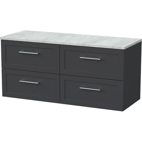 Stonnall Traditional Wall Hung 4 Drawer Vanity Unit with Laminate Worktop, 1200mm, Dark Grey (1/4)