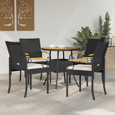 Sillas de jardín 4 pcs Negro y Crema Poliratán y Acacia