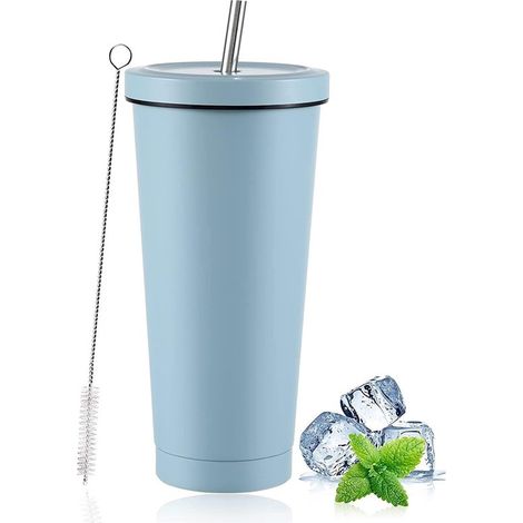 Taza térmica para café helado de 750 ml con tapa y pajita - Vaso de acero inoxidable de doble pared (1/5)