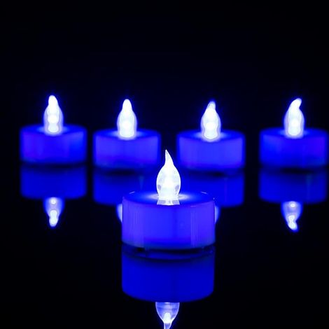 Lot de 24 bougies chauffantes LED sans flamme - Bleu réaliste - Fonctionne sur piles - Idéales pour Halloween, mariages, Noël, salle à manger, décoration intérieure [Classe énergétique F] (1/5)