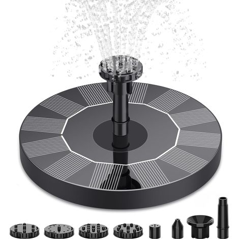 Pompe Fontaine Solaire pour Bain d’Oiseaux - 6 Buses, Jardin, Bassin, Piscine, Aquarium, 1.5W, Énergie Solaire