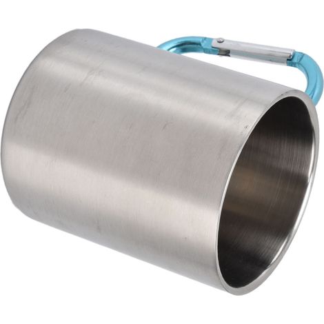 Mug en acier inoxydable 360 ml à double paroi, anse ergonomique, surface brillante, finition élégante et résistante, poignée bleue. (1/5)