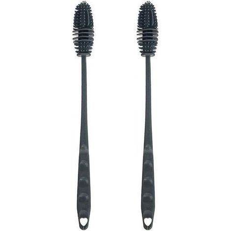 Lot de 2 Brosses à Bouteille de 27,5 cm en Silicone - Long Manche pour Nettoyage de Bouteilles, Lunettes et Vaisselle de Cuisine (Gris)