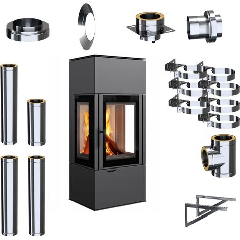 Freistehender Kaminofen KRATKI THOR VIEW 8kW Ø150 Externes Kaminset (1/5)