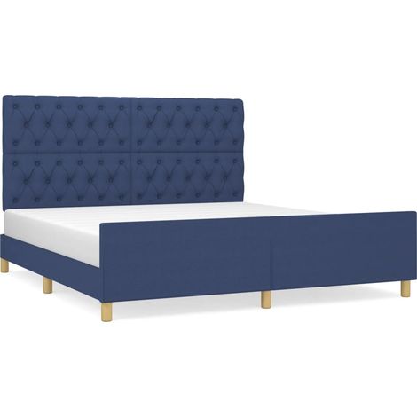 Lit double Lit adulte Cadre de lit sans matelas bleu 160x200 cm tissu