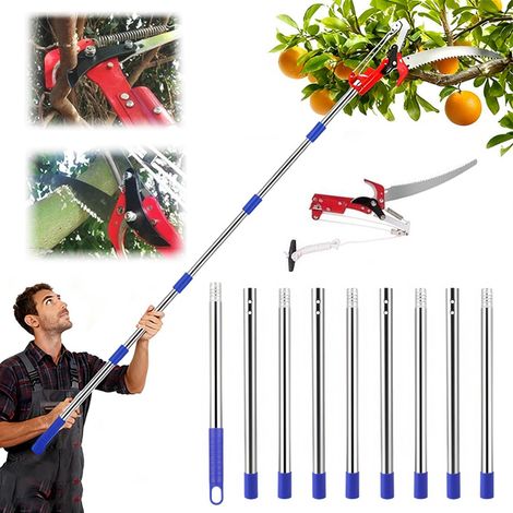 Telescopic Branch Cutter, Manual Pruning Saw, Telescopic Sector Adjustable Height 4 m, with 9 Aluminium Alloy Poles for Pruning Branches Palm Trees Shrubs (Blue) (1/5)