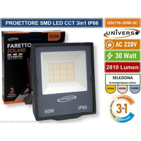 UNIVERSO GN116-30W-3C FARO PROIETTORE SMD LED FLOODLIGHT 30W SLIM IP66 COLORE GRIGIO CCT 3in1 COLORE LUCE SELEZIONABILE (1/5)