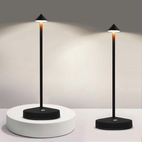 2er-Pack wiederaufladbare Tischleuchte mit 3-Farben-Touch-Steuerung, kabellose LED-Schreibtischleuchte, Schwarz